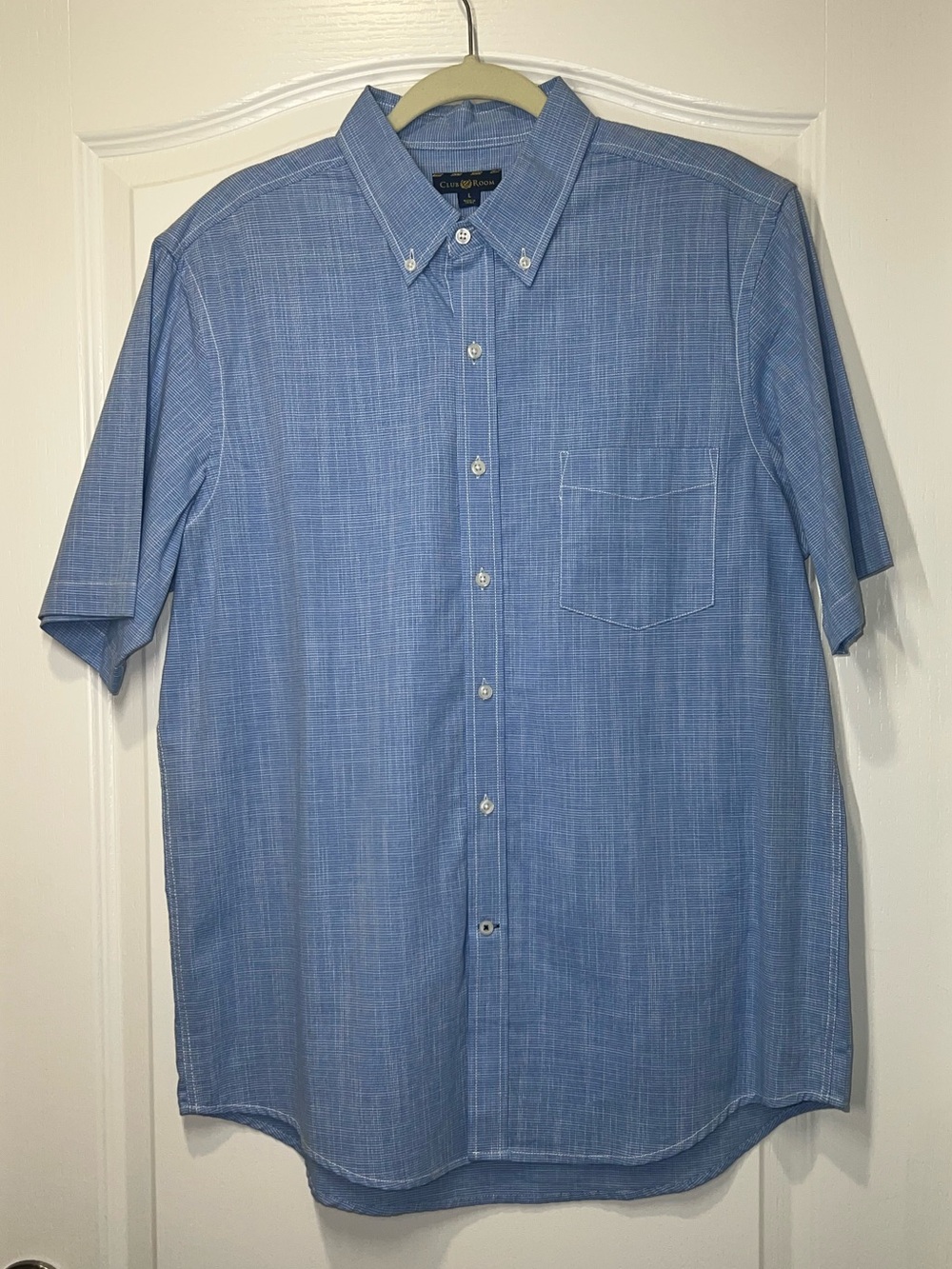 Club Room Blue Short Sleeve Button Down Collared Shirt Men’s Size Large